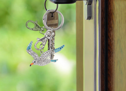 Aqua79 Seagull Keychain, Silver 3D Sparkling Rhinestones Metal Alloy Charm