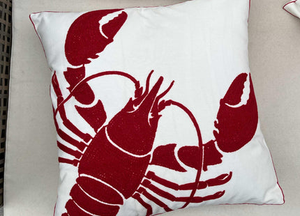 DECOPOW Embroidered Nautical Lobster Decor Pillow Cover,Square 18 Inches Decorative Canvas Pillow Cover for Nautical Style Deco by (Red-Lobster)