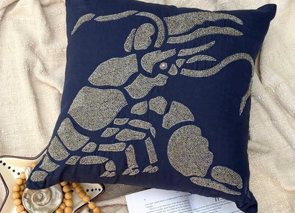 The HomeCentric Throw Pillow Covers, Navy Blue Pillow Case Cover 16x16 inch (40x40 cm) Linen Pillow Covers, Sea Creatures, Lobster, Beaded, Beach Accent Throw Easter - Lobster At The Shore