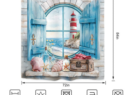 Extra Long Beach Lighthouse Teal Blue Ocean Sea Bathroom Shower Curtain Set