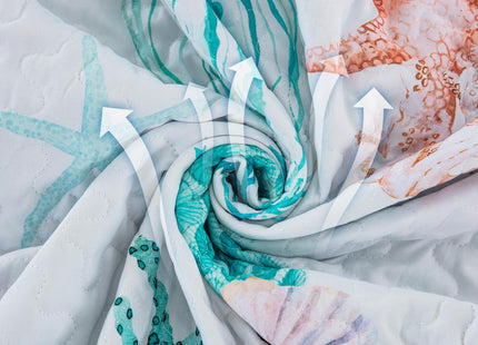 DJY Coral Jellyfish Quilt Queen Size Coastal Beach Bedspread Coverlet Set