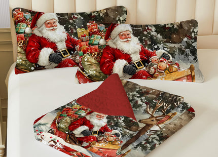 NIDITW 3-Piece Christmas Patchwork Quilt Set King Size Santa Claus Snowflake Deer Pine Tree Bedspread with 2 Pillow Shams Soft Lightweight Microfiber Bedding Set Coverlet (1-Santa Claus, King)