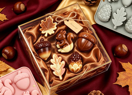 2 Pack Fall Silicone Molds, Thanksgiving Squirrel Acorn & Maple Pinecone Molds for Chocolate, Wax Melts, Soap & Epoxy Resin