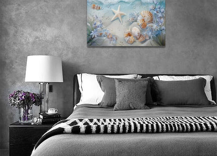yerretin Beach Seashell Bathroom Wall Art Coastal Starfish Pictures Wall Decor Modern Home Canvas Painting Decorations Artwork for Living Room Bedroom Office Framed, 16"x12"
