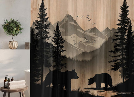 Lacoiime Rustic Cabin Shower Curtain, Mens Outdoor Bear Forest Wildlife Country Farmhouse Bath Curtains, Hunting Camping Camper RV Waterproof Fabric Bathroom Decor Accessories Set with Hooks,47X64IN