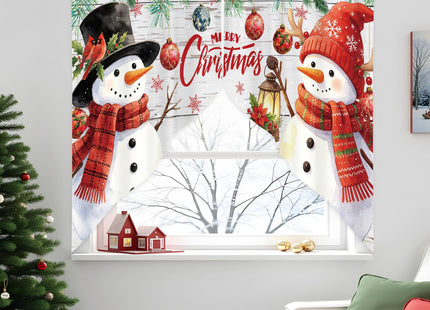 AYTTBIS Christmas Snowman Snowflake Pine Tree Ball Xmas Winter Swag Curtain Valance for Windows, 1 Pair Short Christmas Window Treatment for Kitchen Bathroom Bedroom, 28 x 36 Inch