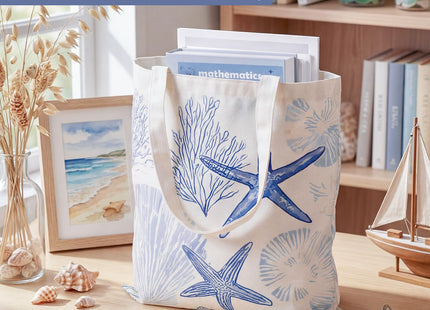 Reginary 6 Pack Coastal Canvas Tote Bag Bulk Blue Beach Gift Women, Coastal