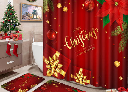 ArtSocket Bathroom Set of 3 Shower Curtain Bath Rugs, Christmas Pine Tree