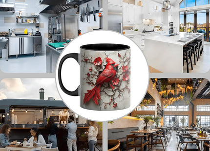 ANOVRA Cardinal Bird Ceramic Mug, Artistic Red Cardinal with Flowers and Cracked Background, Gift for Bird Lovers (Black, 11oz)