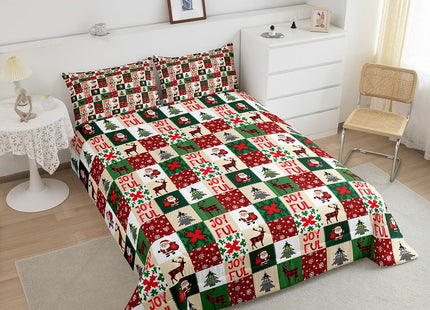 Patchwork Christmas Comforter Set Twin Cute Santa Claus Deer Bedding Sets Gifts for Kids Boys Girls Christmas Bedroom Decor,Gree Xmas Pine Tree Down Comforter Holiday New Year Bed Set Red 2 Pcs