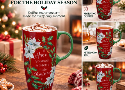 Topadorn 17oz Poinsettia Holly Ceramic Coffee Mug with Lid & Gift Box