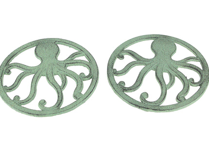Cast Iron Decorative Trivet Set of 2 – Coastal Octopus, Moose, or Bear Designs, Kitchen Table Protector, Hot Dish Holder, Wall Art, Rustic Lodge or Nautical Decor, Giftable Home Accessories