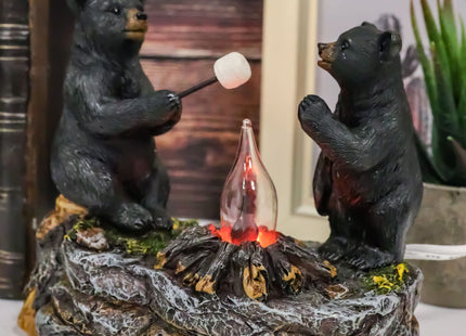 Ebros Whimsical Rustic Forest Black Bears Father and Son Making Marshmallow Smores by Bonfire Campfire Night Light Small Statue Woodland Cabin Lodge Decor Bear Figurine As Decorative Home Accent