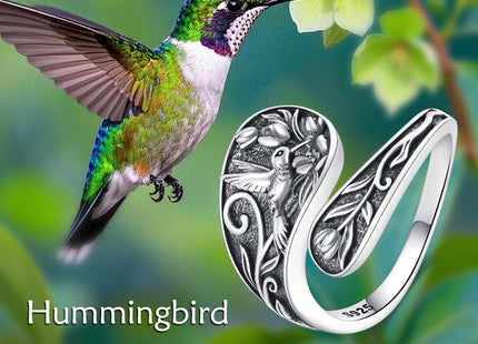 AXOMY Hummingbird Spoon Ring 925 Sterling Silver Adjustable Hummingbird Thumb Rings Hummingbird Jewelry Gift for Women Mother