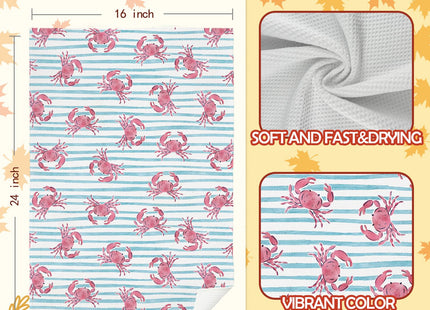 SPBL&L Crab Kitchen Towels - Crab Decor, Nautical Hand Towels for Bathroom, Coastal Beach Nautical Dish Towels, Beach Bathroom Kitchen Decor, 16x24 Inches