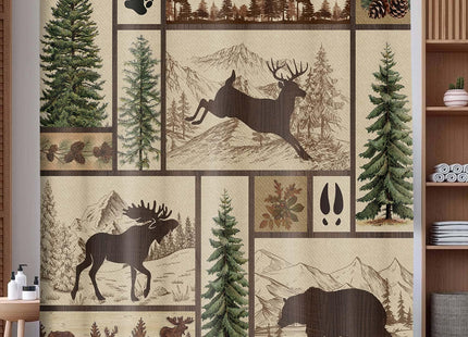 Torich Rustic Cabin Shower Curtain for Bathroom, Forest Bear Deer Wildlife Country Bath Curtains, Hunting Camping Waterproof Fabric Bathroom Accessories Set, 69x78 inch with Hooks