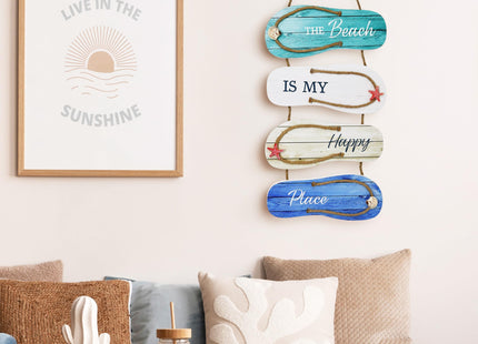 Gift Boutique Beach Wall Decor Hanging Sign, Coastal Wooden Flip Flop Plaque for Nautical Bathroom, Lake House, Ocean Summer Home Decor