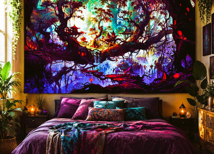 Delur Fantasy Forest Tapestry Mystical Landscape Magical Enchanted Forest Tree Nature Tapestry Psychedelic Wall Hanging Headboard for Bedroom Living Room Home Decor (51.2" x 59.1")