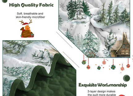 Dobuyly Christmas Quilt Set Queen Size, Forest Green Pine Cabin Bedspreads