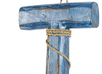 Deco 79 Wood Paddle Home Wall Decor Beach House Sign Wall Sculpture with Blue Accents and Rope Detail, Wall Art 6" x 2" x 47", Brown