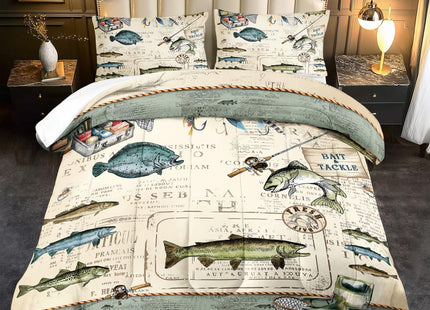 llyxsesty 3 Piece Fish Comforter Set Queen Fishing Bedding Set for Bedroom