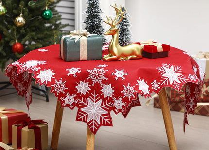 SiliFine Christmas Tablecloth Embroidered Snowflake Table Cover