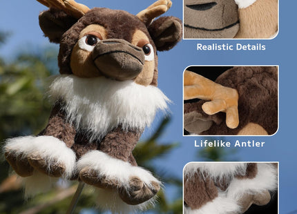 Driver Headcover Funny Golf Headcover Animal Golf Club Head Covers Alces Moose Design Black Plush Golfing Gifts for Men Women Golfer Fits up to 460CC Driver Head
