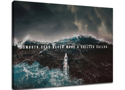 PSYYSP Sailboat Motivational Canvas Wall Art, Dramatic Storm Wave Decor