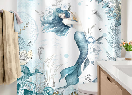 Nautical Sea Ocean Octopus Coastal Coral Fish Bathroom Shower Curtain Set