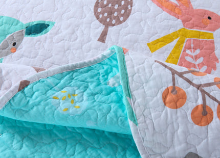 Queen Linens 100% Cotton 2 Piece Kids Quilt Bedspread Comforter Set Throw Blanket for Teens Boys Girls Kids Beds Bedding Coverlet Teal Blue Forest Deer (Twin)