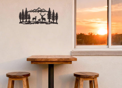 Slickss Deer Wall Art, Mountain Forest Metal Decor for Cabin Lodge