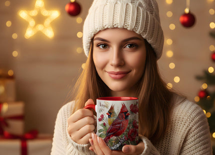 Cardinal Bird Ceramic Coffee Mug, Beautiful Red and Yellow Redbird with Floral Background, Durable Tea Cup for Home, Gift for Nature Lovers,Morning Mug for Hot and Cold Drinks (Cardinal Bird Floral)