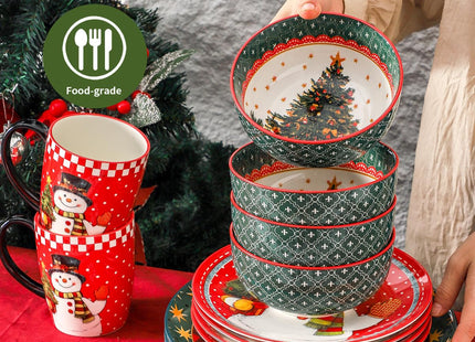 HASENSE Christmas Coffee Mugs Set of 6, 16oz Cups with Snowman Pattern