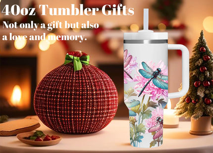 AMZUShome 40 OZ Dragonfly Tumbler with Handle.Dragonfly Lover Gifts.Unique Birthday Christmas Gifts for Dragonfly Lover.Personalized 40 OZ dragonfly Tumbler Gifts for Women Men.