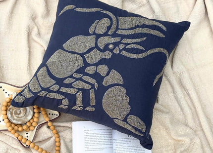 The HomeCentric Throw Pillow Covers, Navy Blue Pillow Case Cover 16x16 inch (40x40 cm) Linen Pillow Covers, Sea Creatures, Lobster, Beaded, Beach Accent Throw Easter - Lobster At The Shore