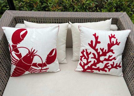 DECOPOW Embroidered Nautical Lobster Decor Pillow Cover,Square 18 Inches Decorative Canvas Pillow Cover for Nautical Style Deco by (Red-Lobster)