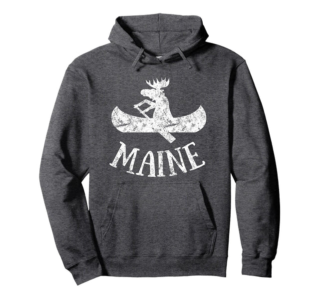 Maine Sweatshirt | ME Funny Moose Canoe Pullover Hoodie
