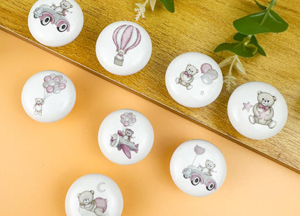Lasyman 8Pack1.5 Ceramic Pink Bear Knob Cute Safari Animals Kids Nursery Furniture Cabinet Room Dresser Drawer Pulls and Knobs