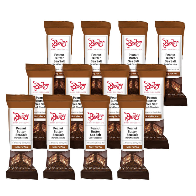 Bixby 12 Bars of Organic Dark Chocolate - Gluten Free Peanut Butter and Real Sea Salt - Non GMO Kosher Protein Snack with Clean Ingredients - Organic Bulk Chocolate Bars - 12 Bars, 1.5oz each