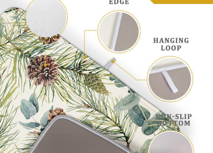 Winter Christmas Dish Drying Mat for Kitchen Counter 18x24 Evergreen Leaves Pinecone Holiday Theme Absorbent Reversible Microfiber Drying Mats Kitchen Countertop Protector Dishes Drainer Pad
