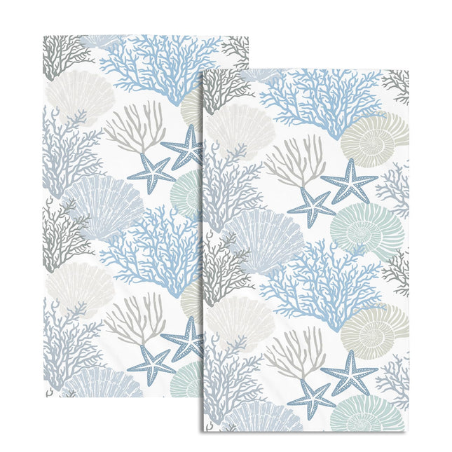 ABSOP Summer Coastal Hand Towels for Bathroom 14.4 x 28.3 Inch Starfish Seahorses Coral Bath Towel Set of 2 Ocean Beach Hand Towel Holiday Kitchen Towels for Bathroom Kitchen Gym Spa Decor