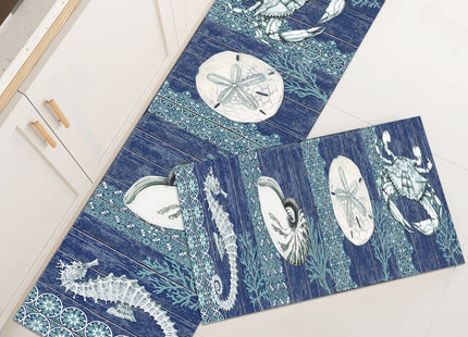GUBIYU Kitchen Rugs Sets 2 Piece Floor Mats Sea Underwater Submarine Blue Crab Durable Doormat Nautical Ocean Animal Area Rugs Washable Runner Carpet Set Non Slip Fantastic Crab Kitchen Rugs and Mats