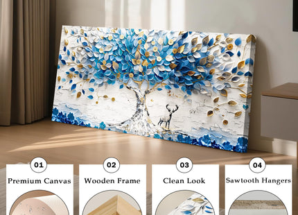 imjiayu Oversized Blue Tree Wall Art, Abstract Deer Canvas, Modern Nature