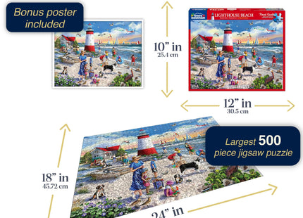 White Mountain 500 Piece Jigsaw Puzzle Summer Sailboat, Lighthouse Beach