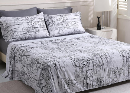 LONAVA Botaincal King Size 6 Pcs Sheet Set, Breathable Microfiber Deep Pocket Deep Grey Fitted Sheets, Comfy & Breathable Patterned Flat Sheets,4 Gentle Soft Pillowcases, Winter Forest
