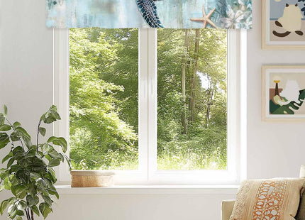 Nautical Coastal Valance for Windows, Beach Sea Turtle Starfish Ocean Ocean Rod Pocket Curtain Valances for Living Room Bathroom Underwater World Window Treatment Valances 60"W x 18"L, 1 Panel
