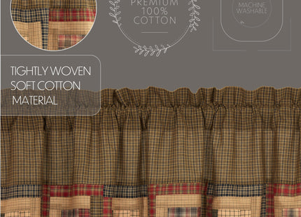 VHC Brands Tea Cabin Rustic 20"x60" Log Block Border Valance Green Thanksgiving Rod Pocket Patchwork Cotton Plaid Kitchen Window Curtains