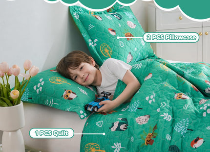 CIMVI Green Forest Animals Themed Quilt Set Twin Size for Boys,2 Pieces