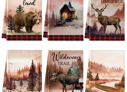 Mixweer 6 Pcs Wildlife Kitchen Towels 16x24 Bear Moose Deer Cabin,Animals