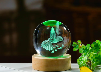 3D Hummingbird Crystal Ball 60mm - Hummingbird Figurine Glass Animal Decor for Room, Birthday, Lovers Keepsake Paperweight